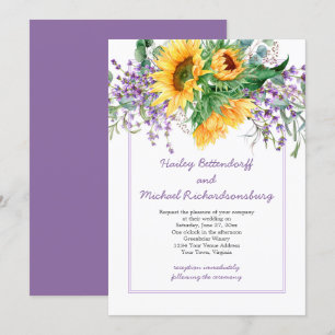 Invitation Fleurs de soleil, Lavande, Mariage Eucalyput