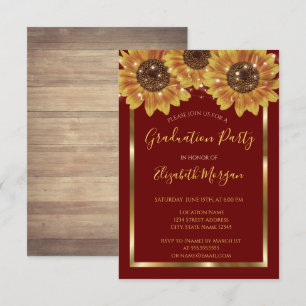 Invitation Fleurs de soleil, Lumières, Bois, Red Graduation P
