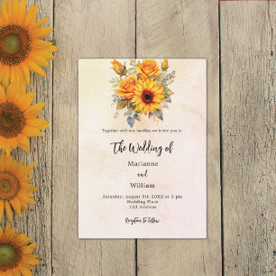 Invitation Fleurs de soleil mariages verdure rustique jaune