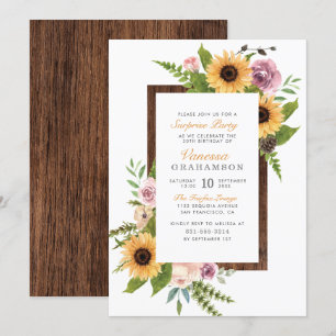 Invitation Fleurs de soleil, Rose et bois de grange   Parti s