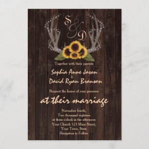 Invitation Fleurs de soleil rustiques Antlers Mariage Invitat