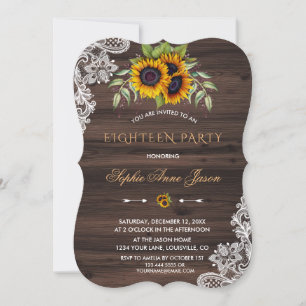 Invitation Fleurs de soleil rustiques Bois Dix-huit fête d'an