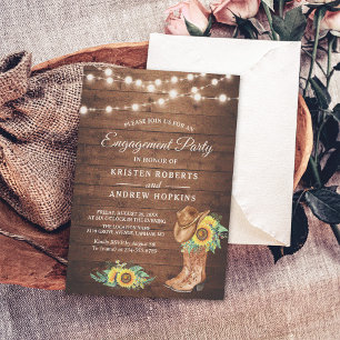 Invitation Fleurs de soleil rustiques Boots Lumières Partie d