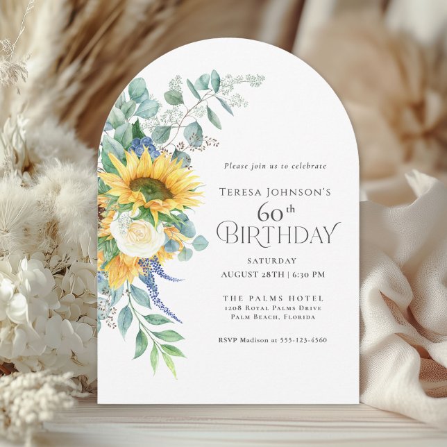 Invitation Fleurs de soleil rustiques et fleurs Roses 60e ann (Available in both printed and instant download digital formats.)