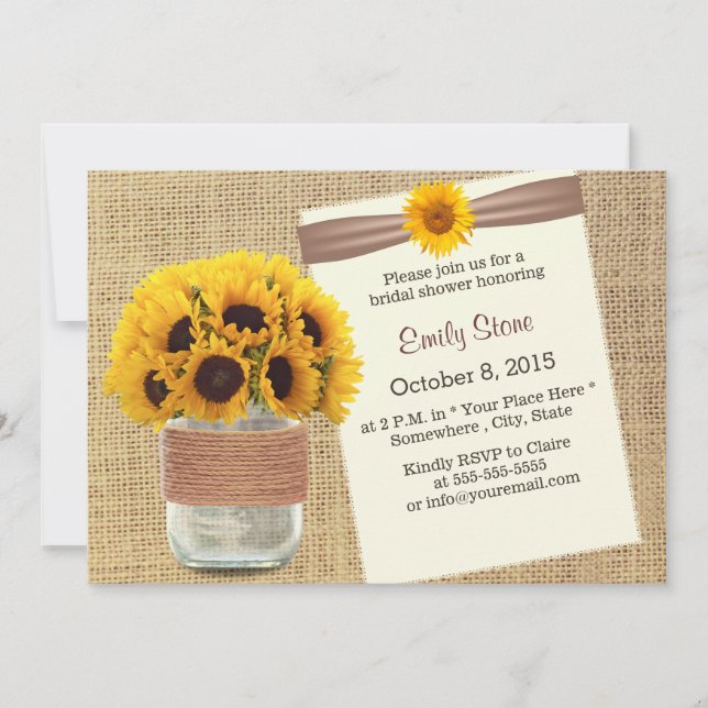 Invitation Fleurs de soleil rustiques Fête des mariées de pot (Devant)