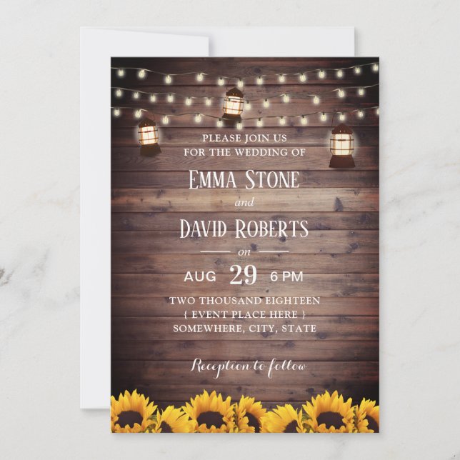 Invitation Fleurs de soleil rustiques Mariage de lumières de  (Devant)