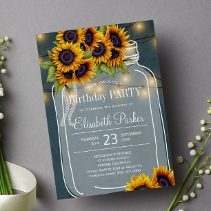 Invitation Fleurs de soleil rustiques mason jar fête d'annive