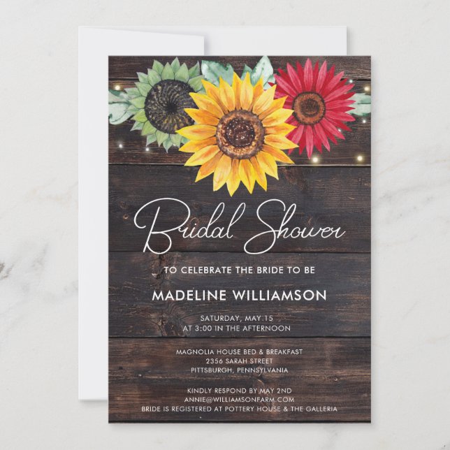 Invitation Fleurs de soleil rustiques sur Fête des mariées en (Devant)