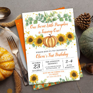 Invitation Fleurs de soleil vertes Chute Citrouille Premier a