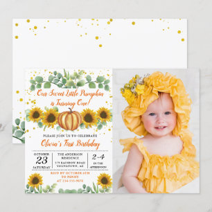 Invitation Fleurs de soleil vertes Citrouille Automne Anniver