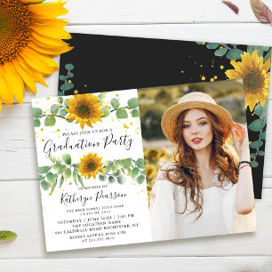 Invitation Fleurs de soleil vertes - photo de la fête de grad