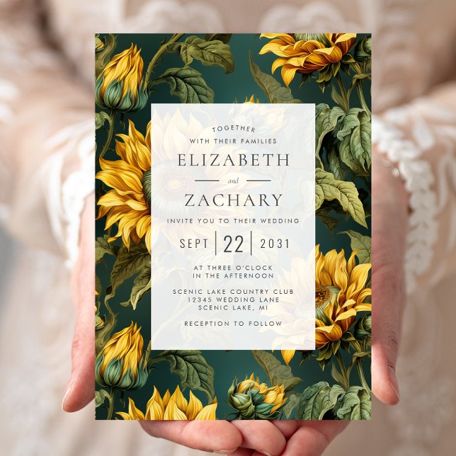 Invitation Fleurs de soleil vintages Mariage jaune foncé (Créateur téléchargé)