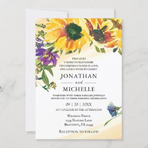 Invitation Fleurs de soleil vives Floral Mariage chrétien