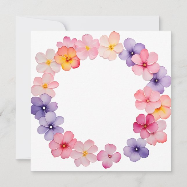 Invitation Fleurs de style aquarelle sur fond de couronne flo (Devant)
