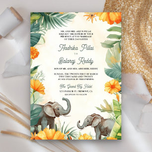 Invitation Fleurs de Tagète et Feuilles de Palmier Éléphant M
