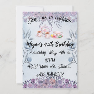 Invitation Fleurs de teapot lavande anniversaire