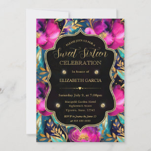 Invitation Fleurs de teinte violette et sarcelle à l'aquarell