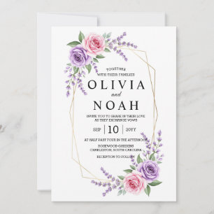 Invitation Fleurs de teintes de pourpre poussiéreux Mariage g