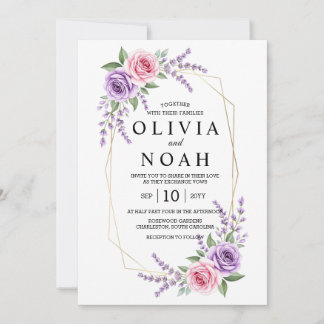 Invitation Fleurs de teintes de pourpre poussiéreux Mariage g