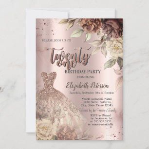 Invitation Fleurs de terre cuite Robe Verre à vin 21e anniver