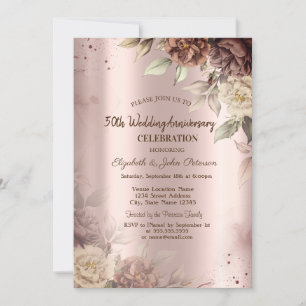 Invitation Fleurs de terre cuite Rose Mariage or Anniversaire