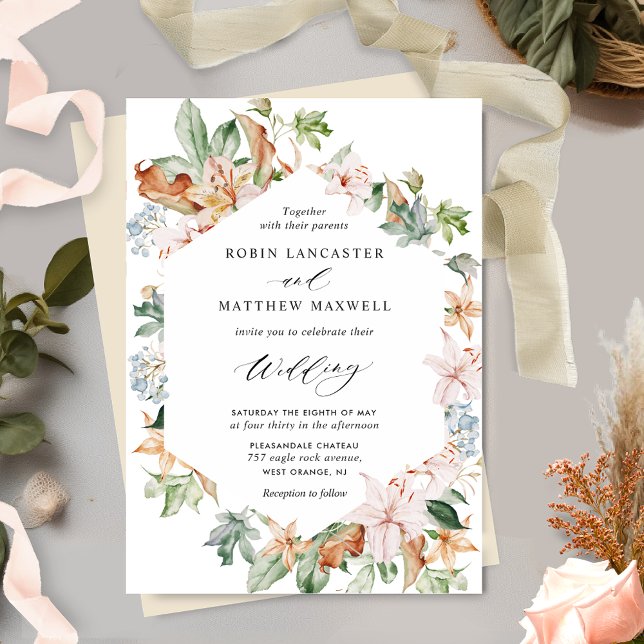 Invitation Fleurs de terre géométrique dans le Mariage beige  (Créateur téléchargé)
