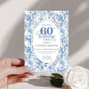 Invitation Fleurs de toile bleue poussiéreuse Roses 60e anniv