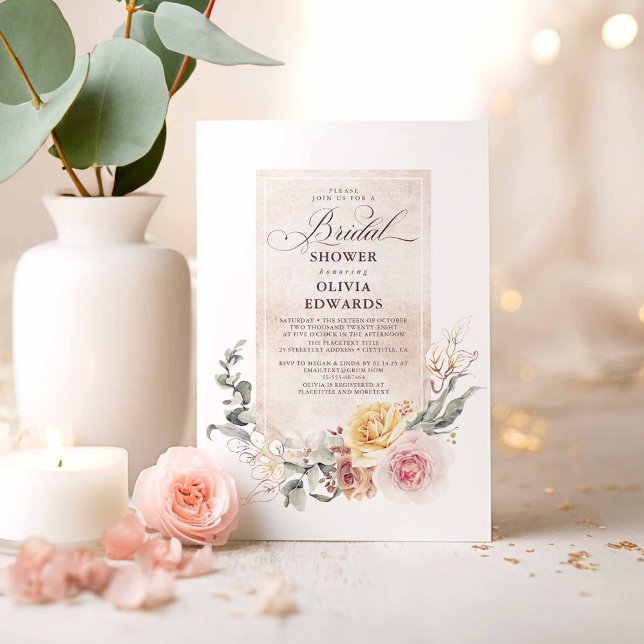 Invitation Fleurs de tons de terre Boho Elégante Fête des mar (Romantic Floral Bridal Shower Invitations)