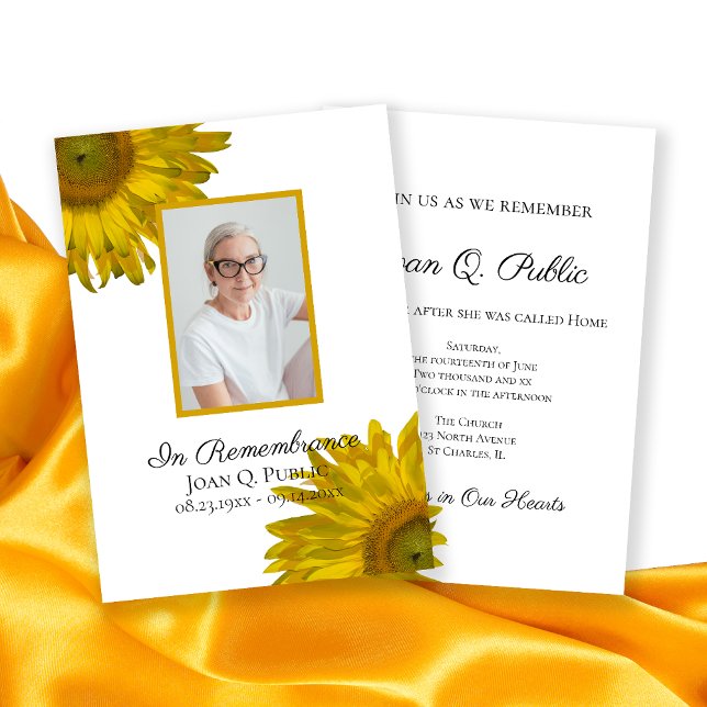 Invitation Fleurs de tournesol Jaune Anniversaire de la mort (Créateur téléchargé)