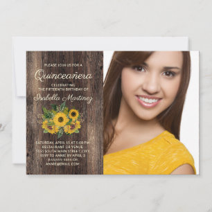 Invitation Fleurs de tournesol rustiques Barn Bois Quinceañer