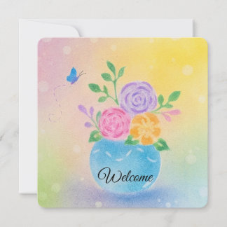 Invitation Fleurs de vase pastel Papillon Art
