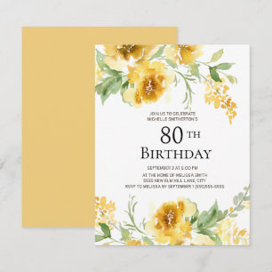 Invitation Fleurs de verdure à l'aquarelle jaune 80e annivers
