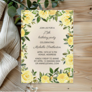 Invitation Fleurs de verdure aquarelle jaune 75e anniversaire