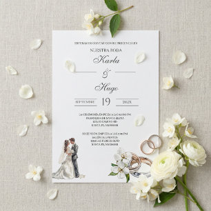 Invitation Fleurs de verdure avec alliance Mariage espagnol