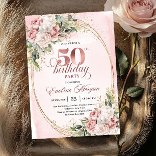 Invitation Fleurs de verdure rose luxueuse 50e anniversaire
