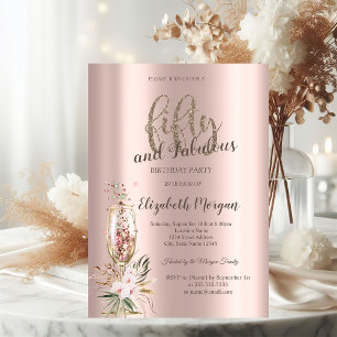 Invitation Fleurs de verre à champagne Rose Gold 50 ans 
