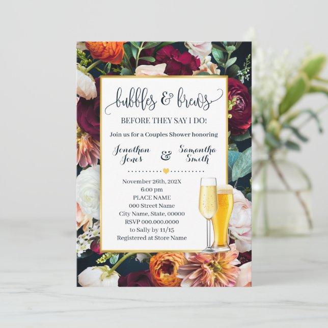 Invitation Fleurs de vin Marine Bubbles and Brews Wedding sho (Debout devant)