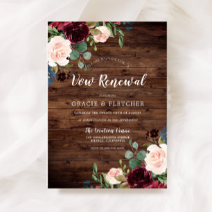 Invitation Fleurs de vin rouge bourguignon rustique Renouvell