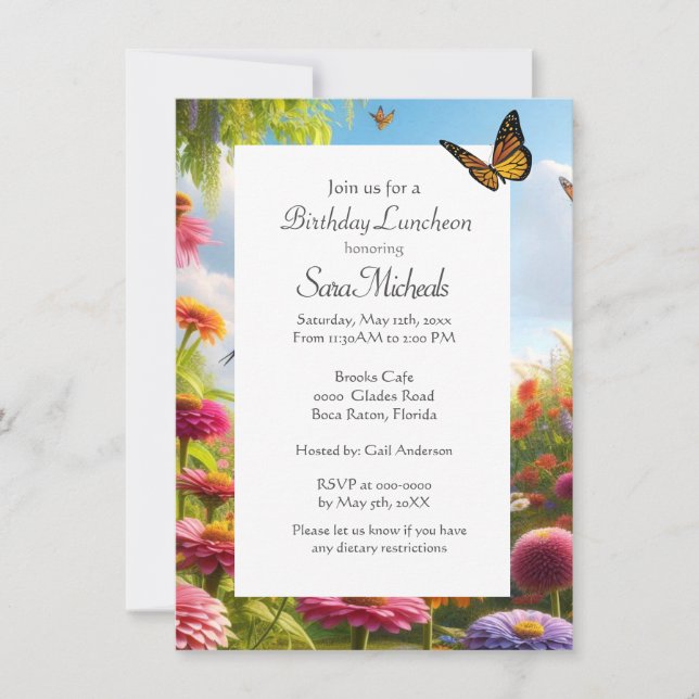 Invitation Fleurs de Zinnia Floral Joyeux anniversaire (Devant)