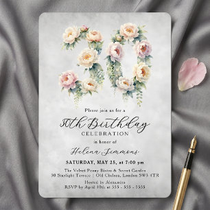 Invitation Fleurs d'eau aquarelle vintage rose saumon pour 30