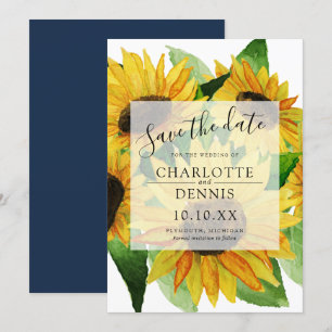 Invitation Fleurs d'eau couleur bleu marine enregistrer la da