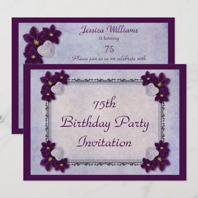 Invitation Fleurs décoratives et anniversaire de vue de (Devant / Derrière)