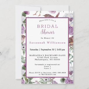 Invitation Fleurs d'Écosse Oiseaux Douce eau Mariage