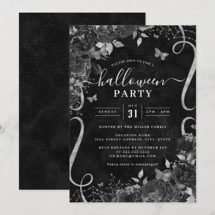 Invitation Fleurs défilantes Halloween noires et sombres