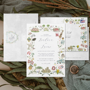 Invitation Fleurs Délicates Blason de Mariage Sur Mesure