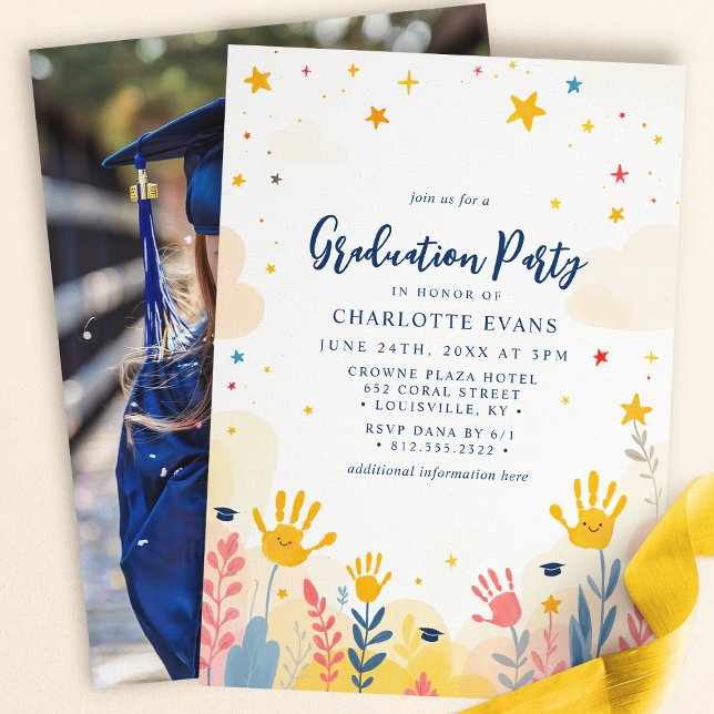 Invitation Fleurs d'empreintes digitales Kindergarten Grad Ph (Créateur téléchargé)