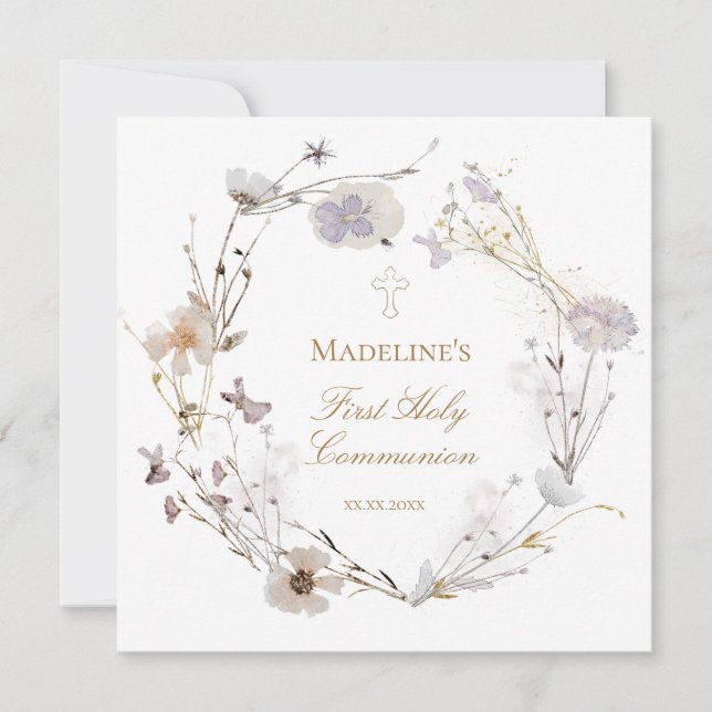 Invitation fleurs des prés couronne première communion sainte (Devant)