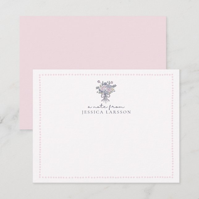 Invitation Fleurs dessinées à la main, cadre pointillé une no (Devant / Derrière)