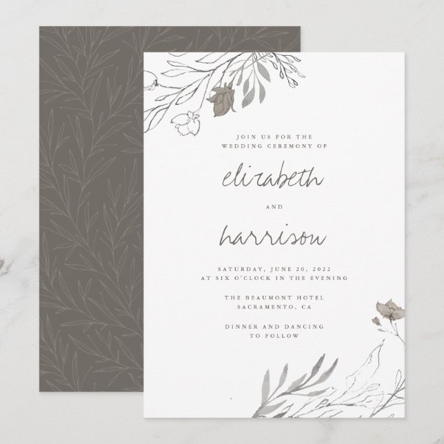 Invitation Fleurs dessinées à la main Mariage d'aquarelle rus (Devant / Derrière)