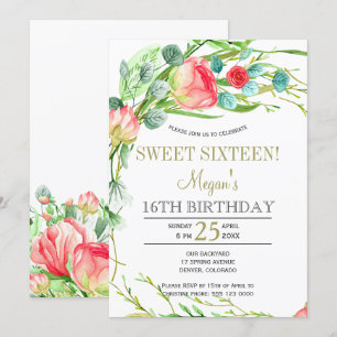 Invitation Fleurs d'été élégantes roses jardin seize ans doux
